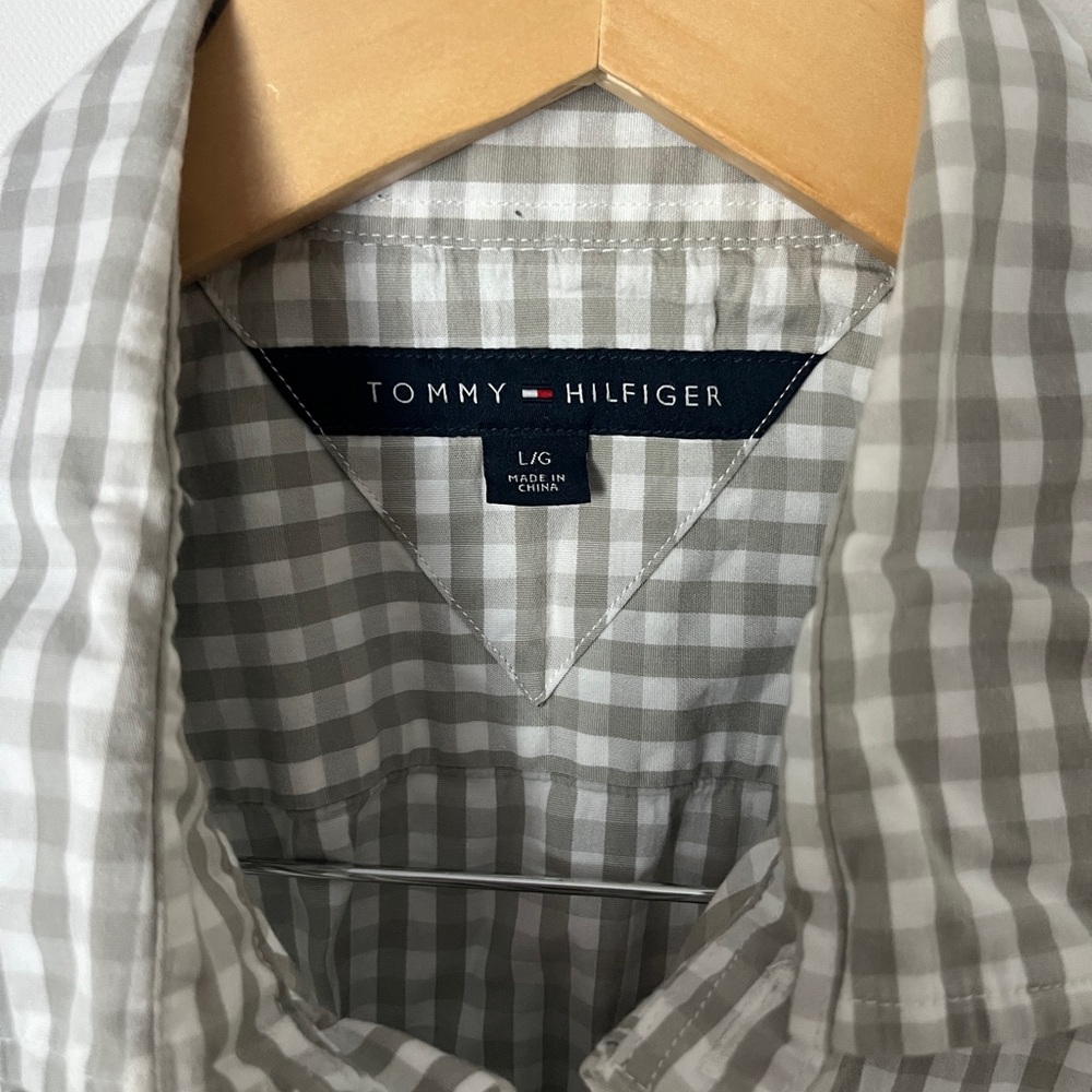 Tommy Hilfiger Gray Gingham Cotton Oxford Checkered Button Down Men's Shirt L